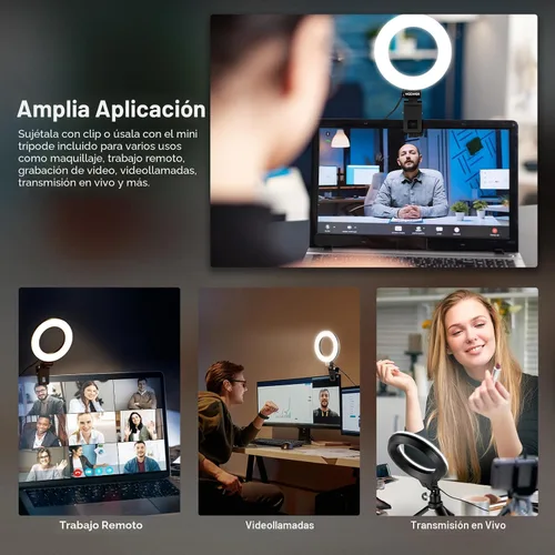 Vista 3 de NEEWER BR60 - Anillo de luz básico de 5 pulgadas para iluminación de videoconferencia, kit de luz con clip con soporte de trípode de escritorio