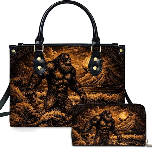 Vista 18 de Novedosa colección de bolsos de cuero de arte animal con bolso a juego, bolsa de mano vintage de vida silvestre, regalo para mujer