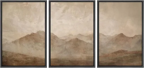 Vista 504 de SIGNWIN Lienzo enmarcado para pared, juego de arte neutro de bosque brumoso, ilustraciones en tono tierra, arte moderno, decorativo, bohemio