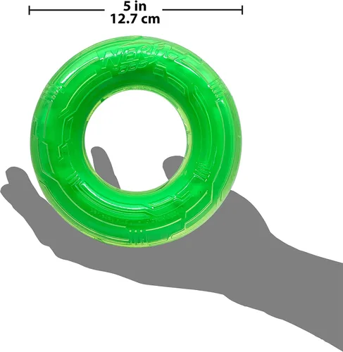 Vista 2 de Nerf Dog 5in TPR/PP - Anillo de superaroma de carne perfumada con núcleo sólido - transparente/verde