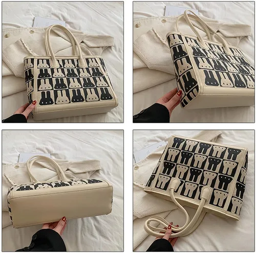 Vista 7 de Waiyqju conejo combinación patrón imitación cuero mujer moda bolso de mano