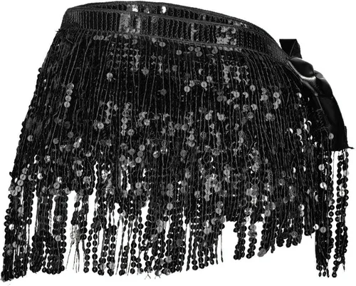 Vista 3 de Women Skirt Sparkly Fringe Belly Dance Hip Skirt Sequin Tassel Scarf Rave Skirt for Girls Cheerleading Uniform Skirt