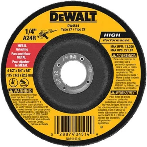 Vista 2 de DEWALT DW4514B5 - Muela abrasiva metálica de 4-1/2 pulgadas por 1/4 pulgadas por 7/8 pulgadas, paquete de 10
