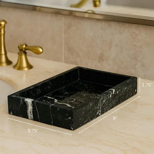 Vista 2 de Bey-Berk Ezra - Bandeja rectangular para toallas de baño con diseño de cebra negra para almacenamiento en encimera