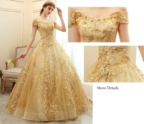 Vista 4 de Apliques de encaje vestido de fiesta de baile de graduación fuera del hombro largo quinceañera dulce 15 16 vestido de fiesta