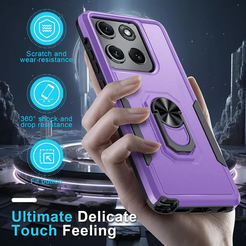 Vista 6 de Funda diseñada para Motorola Moto G Stylus 5G 2025/2026, color lavanda Tempered Glass Screen Protector,Built in Ring Holder Kickstand,Heavy Duty