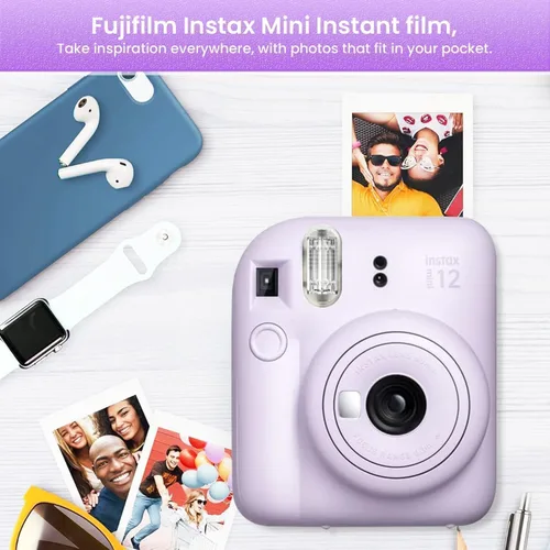Vista 6 de Fujifilm INSTAX MINI 12 Blue Bundle 2025 (2 paquetes individuales (20 hojas), morado lila