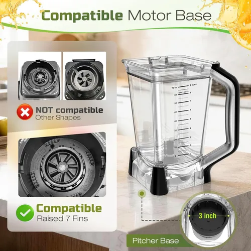 Vista 5 de Jarra de licuadora de 72 oz compatible con licuadora Ninja BN751 BN801