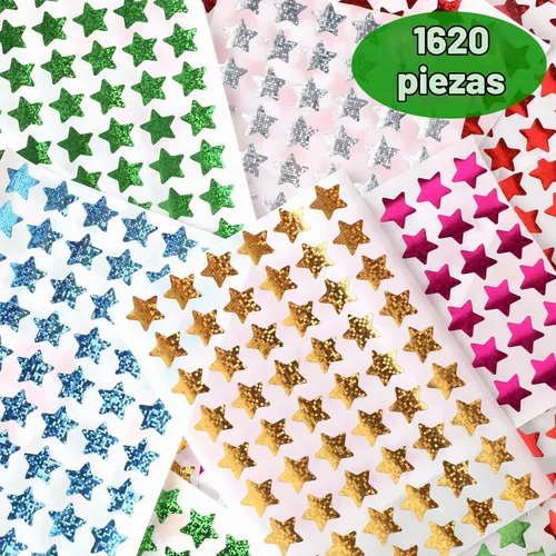 Vista 2 de Paquete de 1620 unidades, 6 colores, calcomanías holográficas pequeñas de estrella para recompensa de niños, tabla de comportamiento, suministros