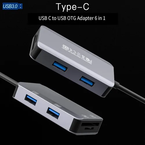 Vista 2 de Adaptador USB C a USB 3.2 Gen1 6 en 1 Hub3.0 SD Adaptador de tarjeta Micro SD para iPad mini/MacBook Air/Google Pixel PC y convertidor de teléfono
