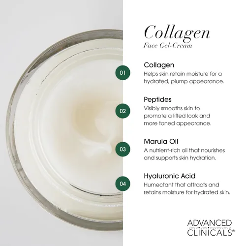 Vista 8 de Advanced Clinicals Crema de colágeno con crema hidratante facial de ácido hialurónico + crema corporal de colágeno, juego de 2 piezas