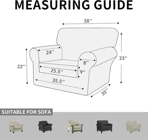 Vista 6 de ISSUNTEX 2 Piezas Fundas para Silla y Sofá de Alta Elasticidad Gruesas, Funda Suave para Sofá de 1 Cojín Separado, Tela Jacquard Funda Elástica