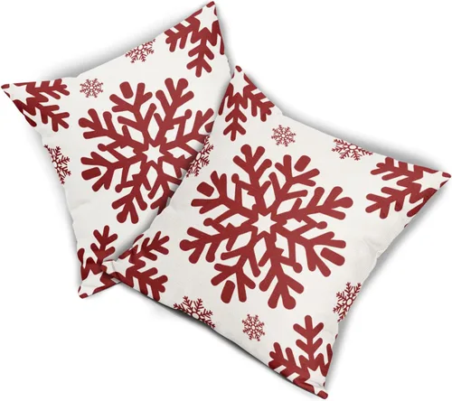Vista 96 de Fundas de almohada decorativas de Navidad negras 40x40 cm con copos de nieve blancos de Navidad, juego de 2, temática rústica de invierno