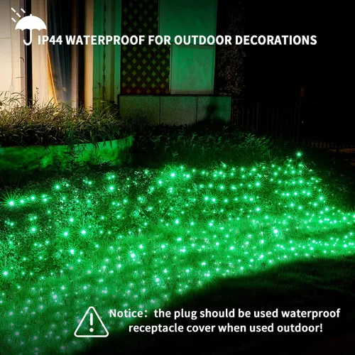 Vista 3 de Dirnun Red de luces LED de Navidad verde para exteriores, 160 LED de 5 x 7 pies, luz de malla de hadas impermeable para exteriores e interiores