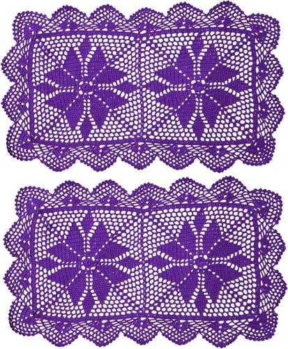 Vista 13 de Manteles individuales rectangulares de encaje de ganchillo de 12 x 21 pulgadas, hechos a mano, para comedor y cocina, camino de mesa