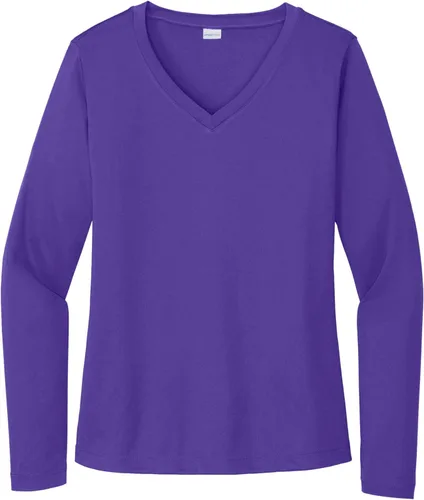 Vista 14 de Sport-Tek señoras cuello en V playera > orquídea rosa Azul atómico