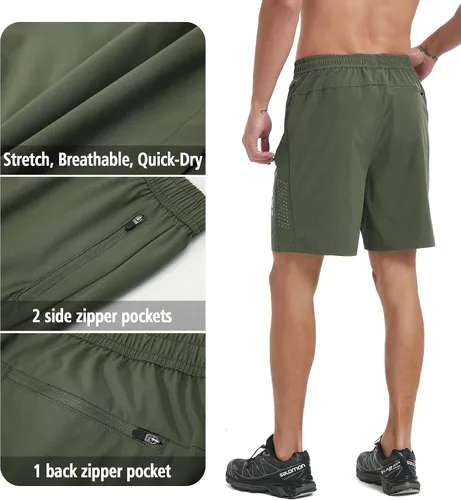 Vista 4 de Pantalones cortos deportivos para correr para hombre, de secado rápido, pantalones cortos de gimnasio de 7 pulgadas, ligeros, deportivos