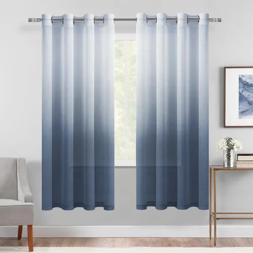 Vista 40 de DWCN Cortinas Transparentes Ombré - Cortinas de Lino Sintético con Gradiente Semi Voile con Ojales en la Parte Superior para Dormitorio y Sala