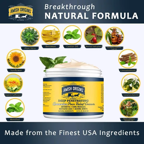 Vista 2 de Amish Origins Crema para el Alivio del Dolor de Artritis - 3.5 oz - Fuerza Máxima de Penetración Profunda para Articulaciones, Músculos, Rodillas