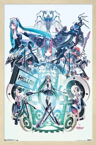 Vista 10 de Trends International Hatsune Miku - Póster de pared Hello, 14.725 x 22.375 pulgadas, versión con marco de madera tipo granero