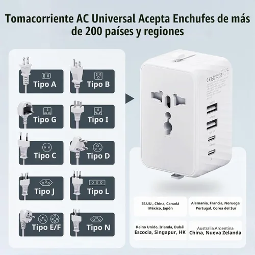 Vista 3 de Adaptador de viaje universal, adaptador de corriente internacional