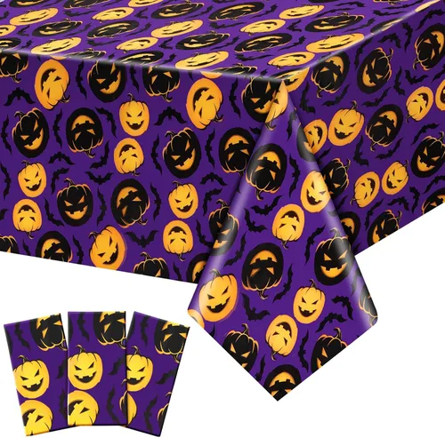 Vista 11 de Newwiee Paquete de 3 manteles de Acción de Gracias de 108 x 54 pulgadas, manteles de plástico desechables de otoño, mantel rectangular impermeable