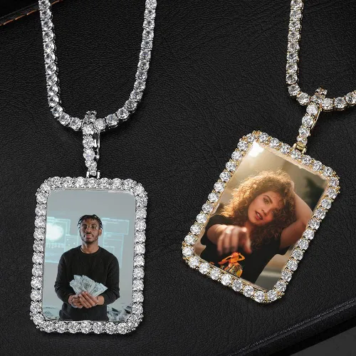 Vista 3 de QUNTING Collar con foto personalizada para hombres cadena de imagen redonda personalizada para mujeres medallones de amor joyería hip hop llavero