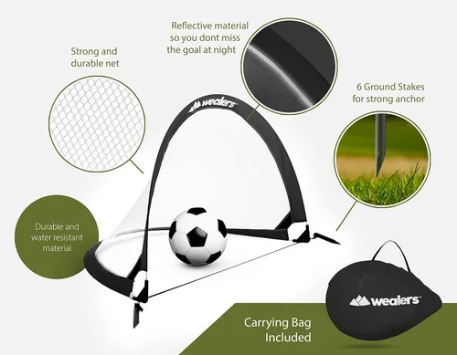 Vista 2 de Juego de 2 porterías de fútbol plegables con bolsa de viaje, redes de portería de fútbol ultra portátiles de 4 pies para la playa, parque infantil