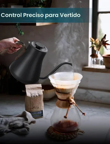 Vista 2 de INTASTING - Hervidor eléctrico de cuello de cisne con control de temperatura de ±1℉ para café y té de infusión, calentamiento rápido, acero