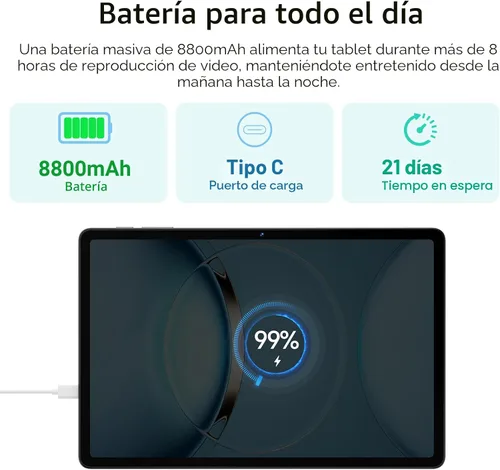 Vista 5 de Tableta Frameflow de 11 pulgadas, tableta Android 16, gris Octa-Core, 20GB RAM + 128GB ROM, 1TB Expandable, 90Hz IPS Touchscreen, 8800mAh, WiFi 6