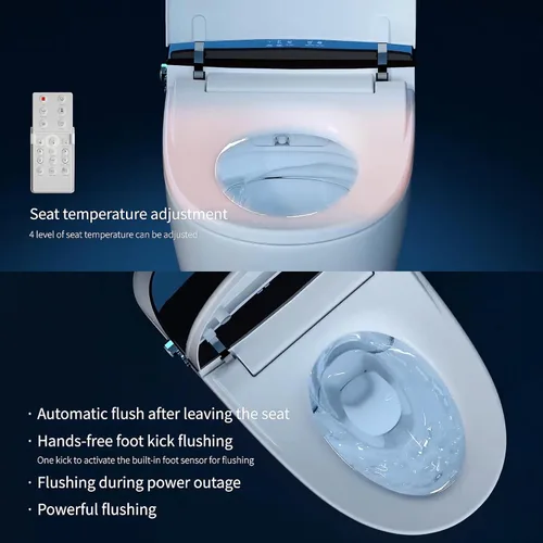 Vista 4 de EUROTO Bidé de inodoro inteligente de doble descarga de lujo, tapa de apertura y cierre automático, asiento con calefacción instantánea y agua