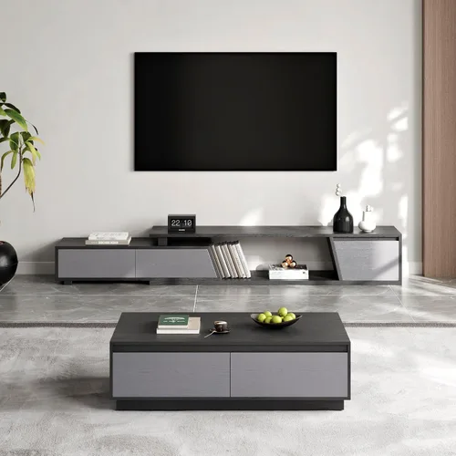 Vista 9 de homary Mid Century Coffee Table – 47" Rectangular Block Design Living Room Center Table with 4 Storage Drawers, Warm Walnut Veneer, Spacious