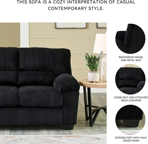 Vista 5 de Signature Design by Ashley Sofá biplaza sin montaje, 63 pulgadas, sofá ónix Onyx polyester chenille velvet, Fits 32 in doors, Anti-sag platform