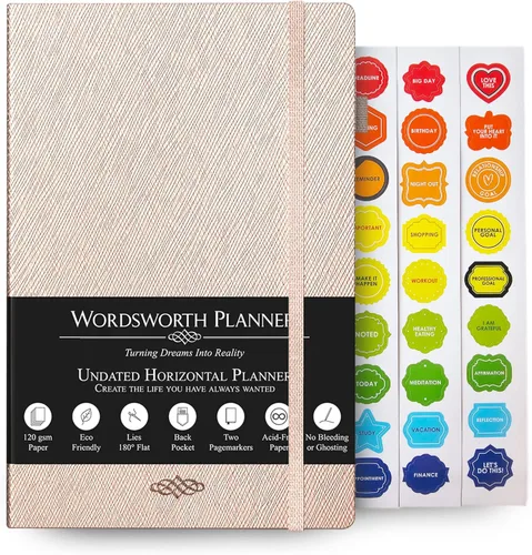 Vista 10 de Wordsworth - Agenda semanal y mensual sin fecha, agenda con puntos en blanco, tapa dura, agenda semanal sin fecha, 5.83 x 8.27 pulgadas, papel A5