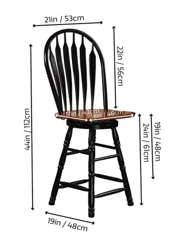 Vista 2 de Sunset Trading Selections Taburete giratorio de 24 pulgadas de altura de mostrador Taburete de café Windsor Arrowback de casa de campo Madera