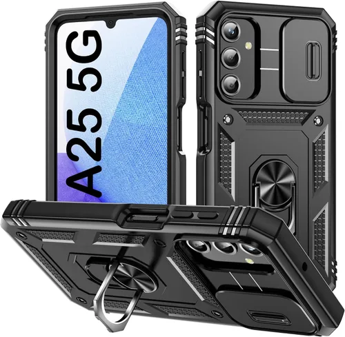 Vista 45 de PASNEW Funda militar para iPhone 13 Pro Max, cubierta de cámara deslizante y soporte de anillo de metal de 360°, carcasa rígida multicapa resistente