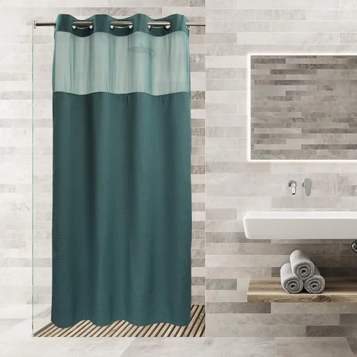 Vista 63 de Cortina de baño River Dream de gran peso sin ganchos necesarios con diseño de gofre punteado y forro a presión - 36W x 74H, de calidad hotelera