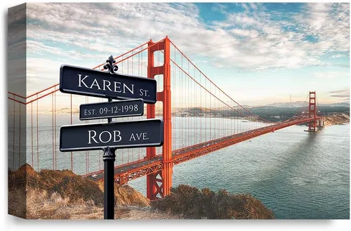 Vista 187 de IPIC - Personalized Framed Canvas with Custom Street Sign in Boston Personalized Street Signs with Names, Custom Canvas Print, Boston Sunset