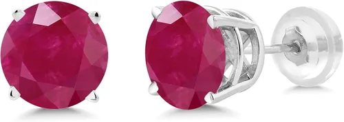 Vista 2 de Gem Stone King Pendientes de tuerca de oro blanco y rojo de 14 quilates para mujer