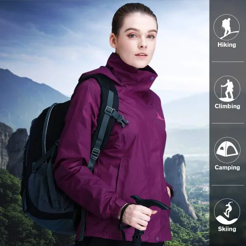 Vista 6 de CAMEL CROWN Chaqueta impermeable ligera para mujer, rompevientos con capucha para exteriores, senderismo, escalada, viajes, Camel