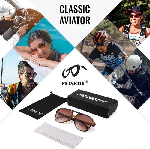 Vista 8 de FEISEDY Gafas de sol estilo aviador vintage retro de los años 70 para mujeres y hombres, marco cuadrado grande clásico B2751