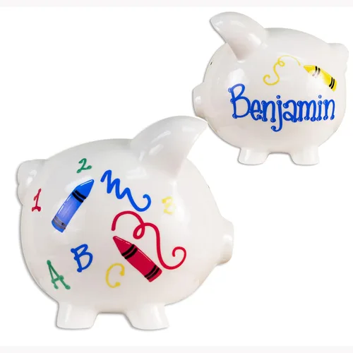 Vista 16 de Alcancía de cerámica personalizada Alcancía para niño - Alcancía blanca grande pintada a mano (avión de aire) Banco de monedas para niños