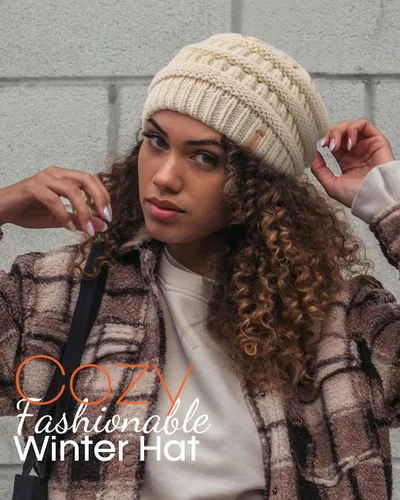 Vista 52 de FURTALK Gorro de invierno para mujer, con forro de satén, tejido trenzado, grueso, holgado, gorro cálido