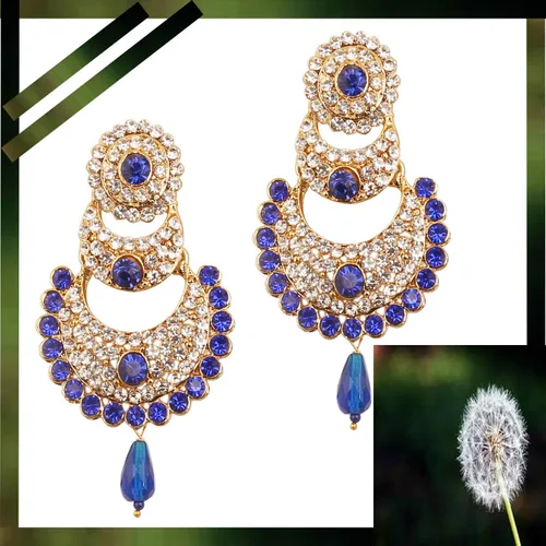 Vista 6 de Touchstone - aretes para mujer, diseño con cristales de madera de bollywood en tono dorado de Chandbali