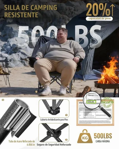 Vista 4 de KingCamp Silla de camping extragrande XL, sofá plegable resistente de 500