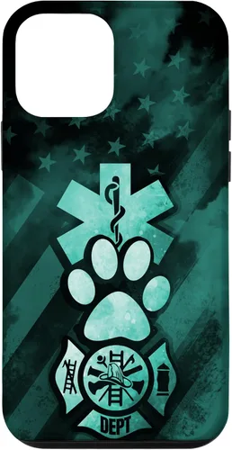Vista 15 de Funda americana para iPhone 13 EMT EMS Firefighter Dog Paw Turquoise Fire Rescue