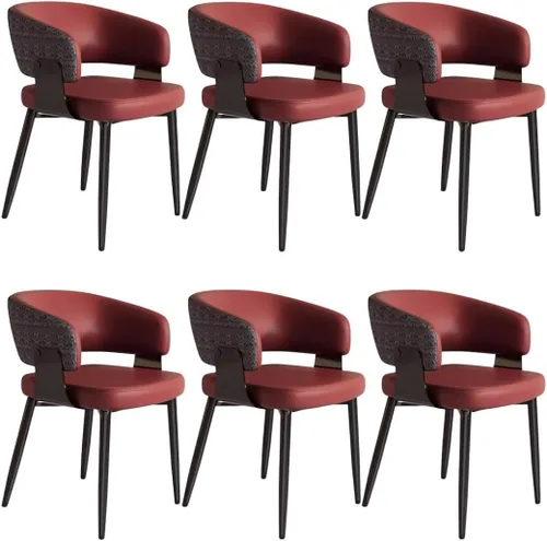 Vista 9 de YVYKFZD Juego de sillas de comedor, silla de comedor con patas de metal y respaldo curvo, sillas de cocina tapizadas de cuero, reposabrazos, silla