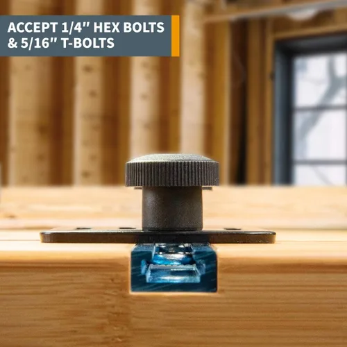 Vista 5 de POWERTEC 48 pulgadas universal T-Track 2PK con abrazadera de palanca de sujeción horizontal 4 unidades y placa de montaje para plantillas
