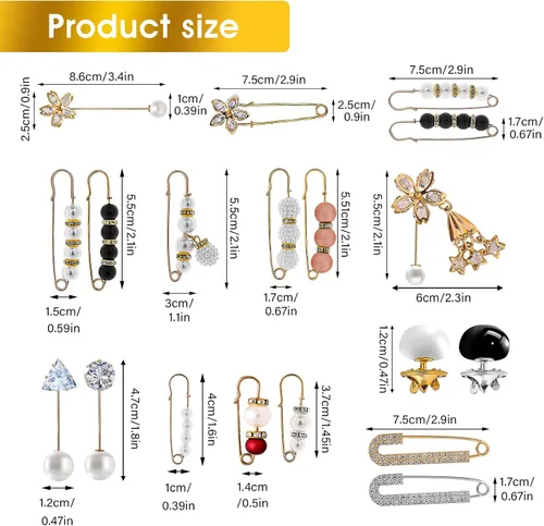 Vista 3 de Yolev - Broche de perlas de imitación de 17 piezas, broches para suéter y chal artificiales para mujeres y niñas, accesorios de decoración, broches