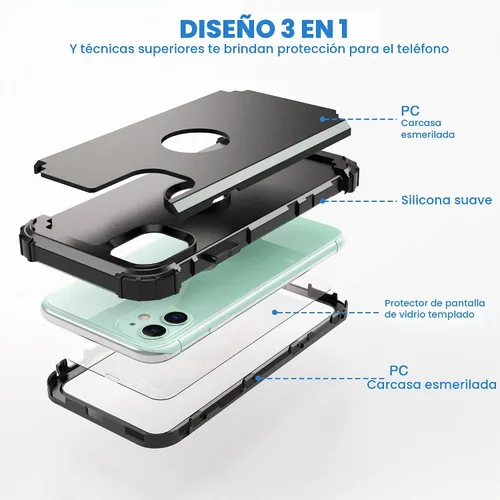 Vista 8 de IDweel Funda para iPhone 11 con Protector de Pantalla de Vidrio Templado, Híbrida 3 en 1 Resistente a Golpes Delgada de Protección Resistente